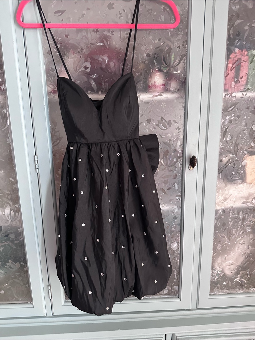 Black Embellished Mini Dress with Statement Bow
